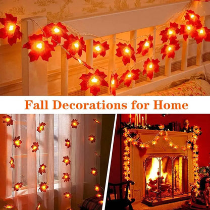 Purilite Select Maple Leaf String Lights – USB/Battery Powered | 10/20/40 LED Waterproof Lights for Halloween, Thanksgiving & Autumn Décor