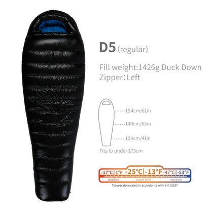 Purilite Select Lightweight Duck Down Sleeping Bag | Cold Weather Backpacking & Camping Mummy Sleeping Bag