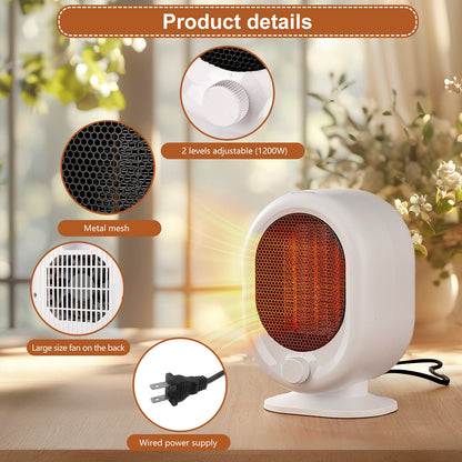 Desktop heater 3-second hot tilt power-off protection, silent timed home bedroom office mini heater