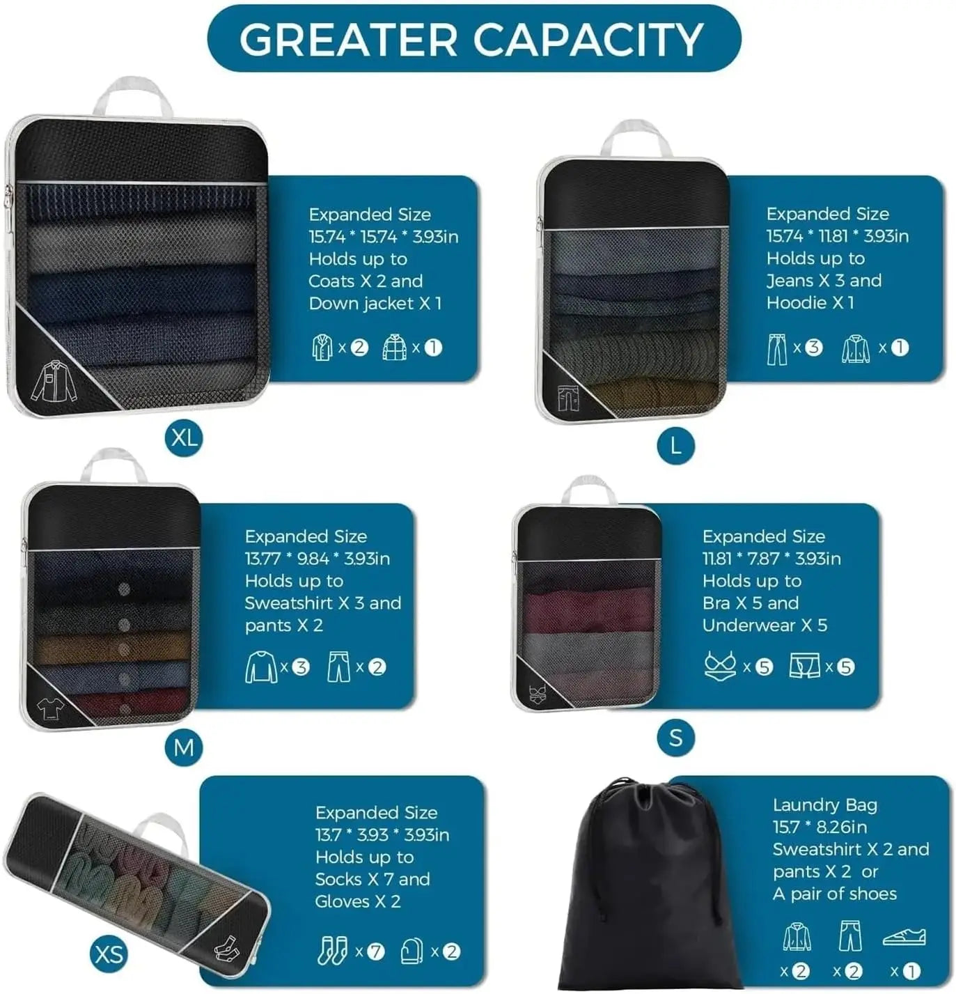 Purilite Select 6-Piece Travel Packing Cubes Set with Shoe Bag, Lightweight Luggage Organizer Bags for Suitcase, Wardrobe & Travel Storage