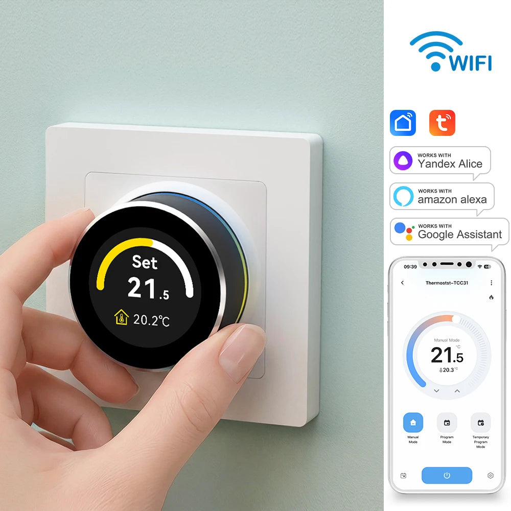 WiFi Smart Knob Thermostat For Water Gas Boiler Electric Heating Temperature Controller Works With Tuya Alexa Google Home