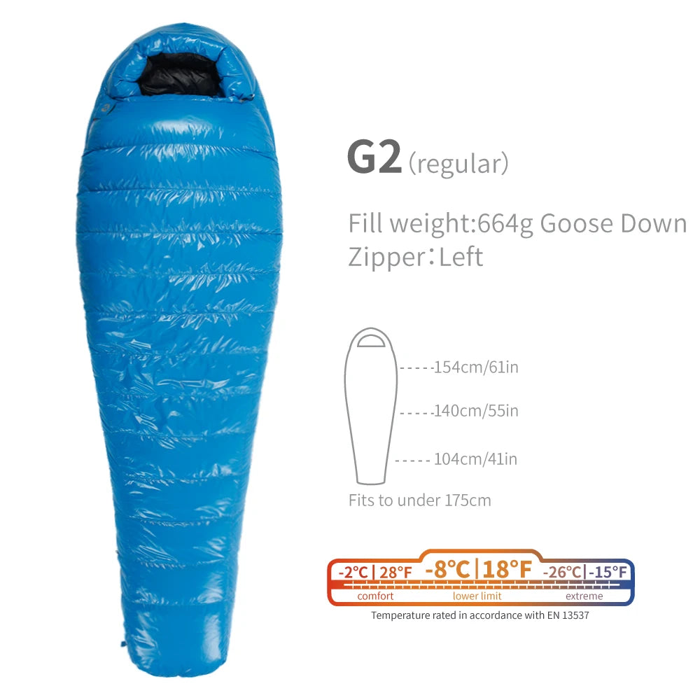 Purilite Select Lightweight Goose Down Sleeping Bag | 800FP Backpacking Winter Camping Mummy Sleeping Bag