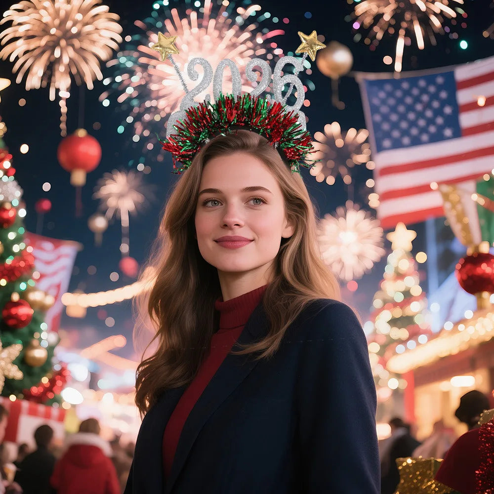 Purilite Select 2026 Christmas Star Color Strip Headband – Creative New Year’s Eve Party Accessory | Festive Digital Holiday Hairband for Women