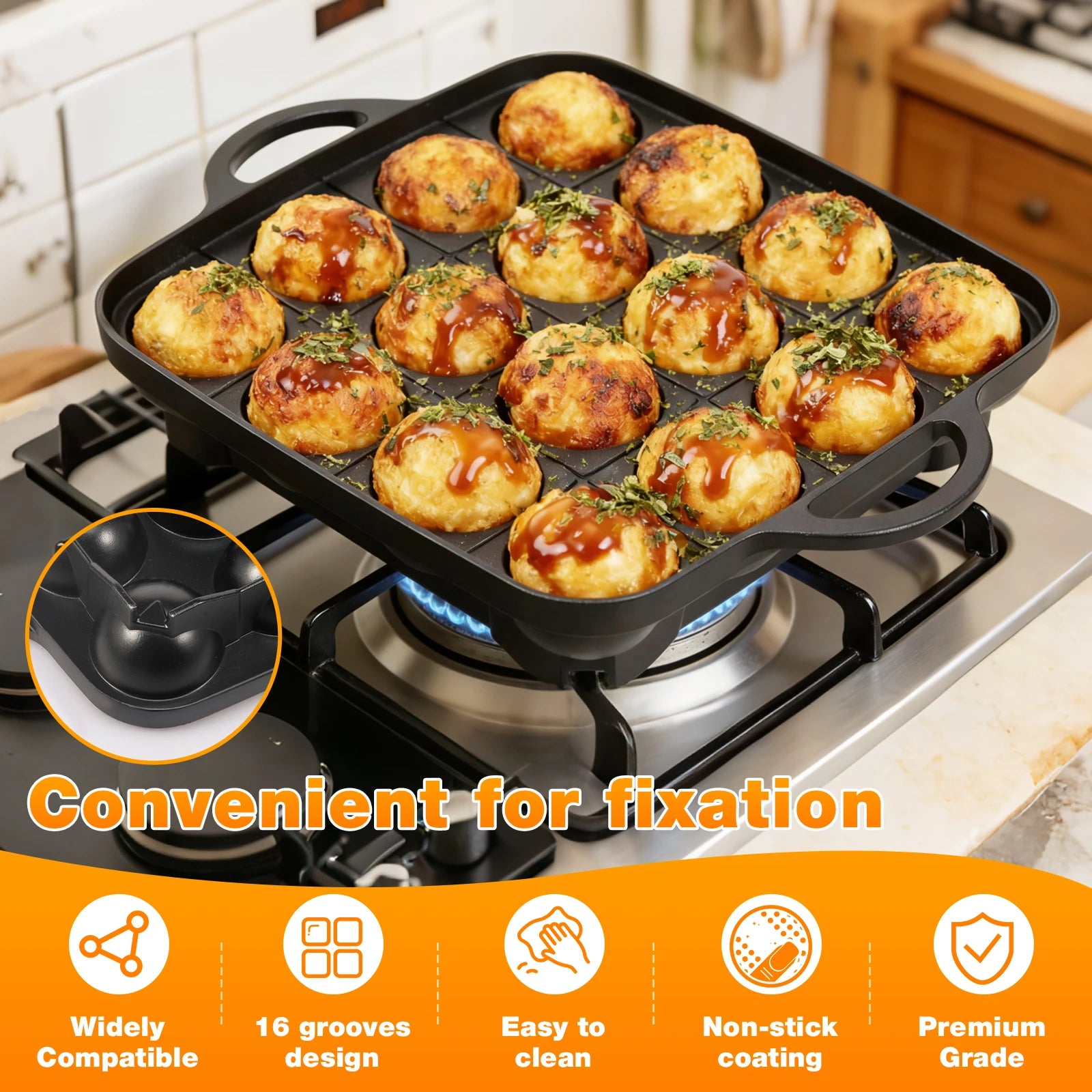 Takoyaki Pan 16 Hole Octopus Ball Maker Cooking Plate for Gas Stove Authentic Osaka Street Food Cooker Takoyaki Maker for Baking - PuriLite