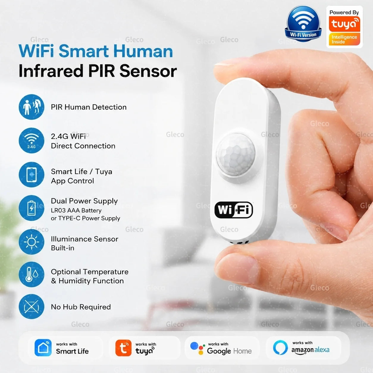 TUYA WiFi Smart PIR Motion Sensor With Light Detector Option Temperature Humdity Detection Smart Life Security Alarm Automation