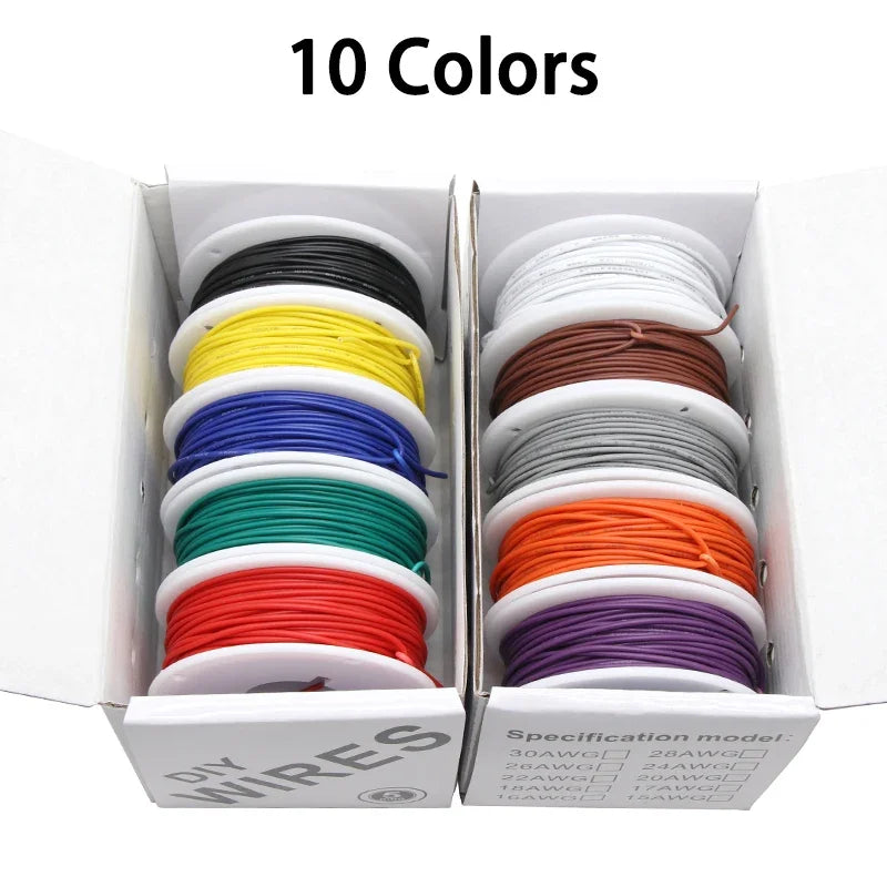 Purilite Select UL1007 PVC Insulated Stranded Wire Kit 30AWG / 28AWG / 26AWG / 24AWG / 22AWG / 20AWG / 18AWG / 16AWG 5-Color Electrical Hook-Up Cable Set