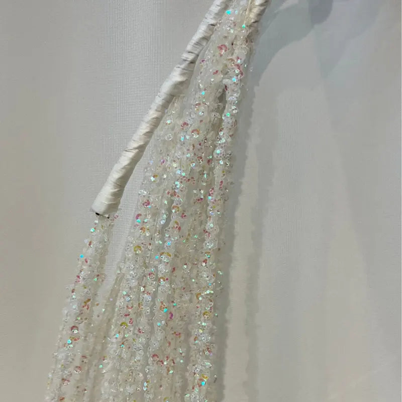 Purilite Select Sequin Glitter Christmas Party Branch Sticks – Elegant White Tassel Wheat Ears for Holiday Décor & Xmas Tree Ornaments