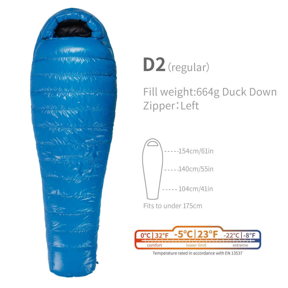 Purilite Select Lightweight Duck Down Sleeping Bag | Cold Weather Backpacking & Camping Mummy Sleeping Bag