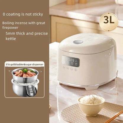 Purilite Select 3L Multi-Functional Rice Cooker with 316 Stainless Steel Inner Pot, 500W 3D Heating, Non-Coated Healthy Cooking for 3–4 Persons - PuriLite
