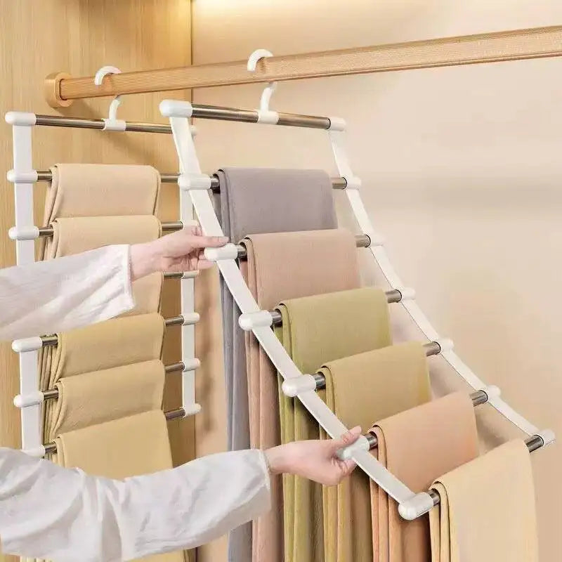 Purilite Select Multi-Layer Pants Hanger Space Saving Closet Organizer Foldable Trousers Rack with Non Slip Clips for Wardrobe Storage