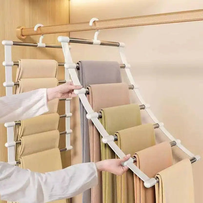 Purilite Select Multi-Layer Pants Hanger Space Saving Closet Organizer Foldable Trousers Rack with Non Slip Clips for Wardrobe Storage