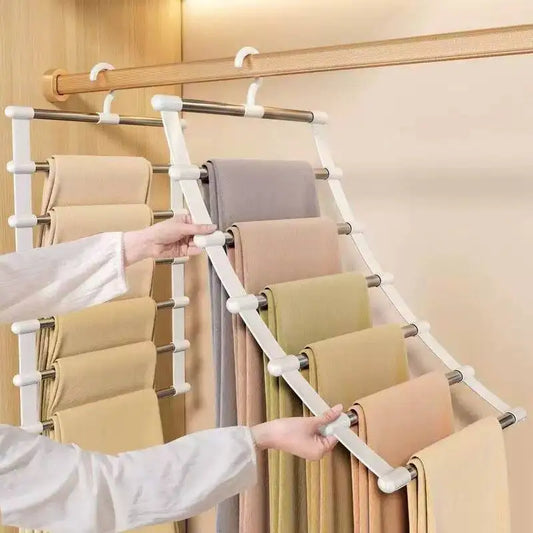 Multi-Layer Pants Hanger Space Saving Closet Organizer Foldable Trousers Clothes Rack Wardrobe Storage with Non Slip Clips