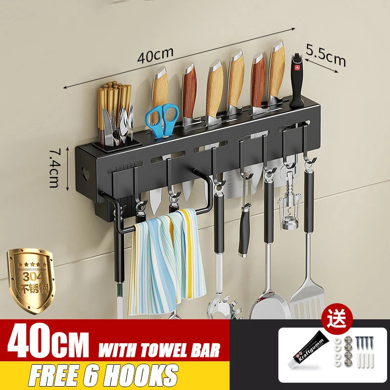 Wall Organizer Multi Purpose Kitchen Storage Rack for Utensils Pots Pans Hanging Space Saving No Drill Mount Heavy Duty
