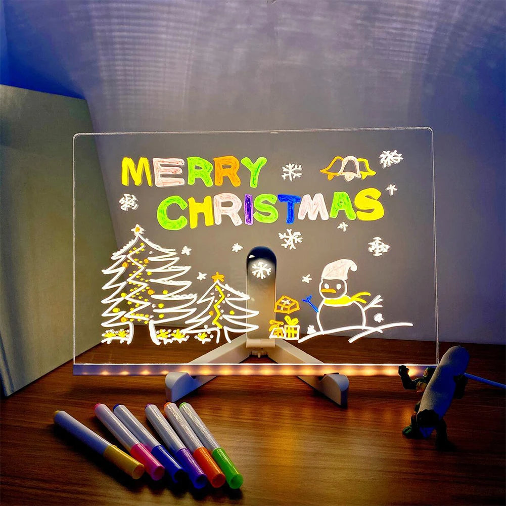 Purilite Select LED Light-Up Acrylic Message Board with 7 Colorful Pens – Rewritable DIY Drawing and Glowing Memo Board for Kids, Home, School, and Office
