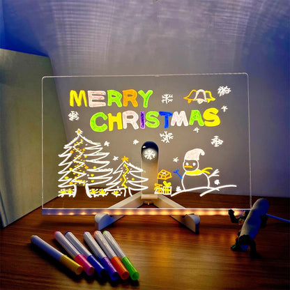 Purilite Select LED Light-Up Acrylic Message Board with 7 Colorful Pens – Rewritable DIY Drawing and Glowing Memo Board for Kids, Home, School, and Office