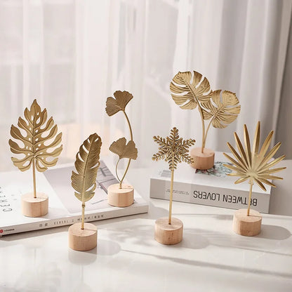 Purilite Select Golden Ginkgo Leaf & Feather Metal Figurine – Modern Desktop Sculpture | Home Decor & Photo Prop