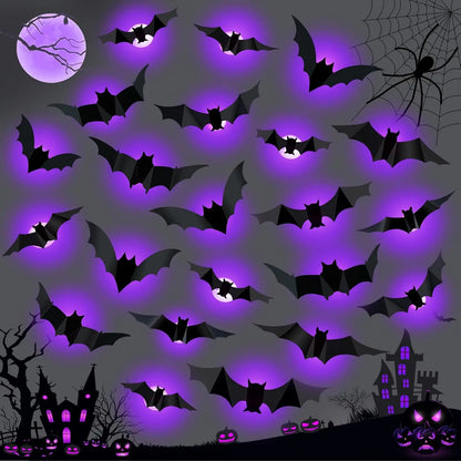 Purilite Select 3D Halloween Bat & Spider Night Light – Purple/Green LED Wall Stickers | Self-Adhesive Spooky Décor for Halloween Party & Home Decoration