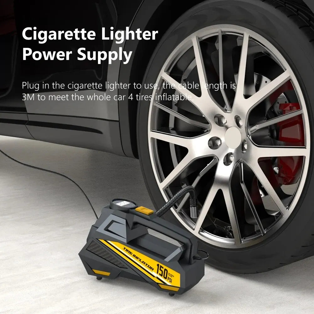 Purilite Select – Corded Portable Car Air Pump | 12V 150PSI Electric Tire Inflator with LED Light