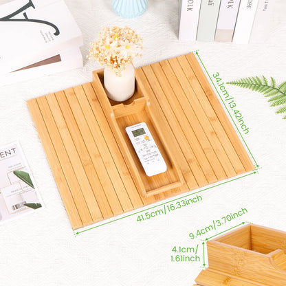 Purilite Select Couch Cup Holder | Bamboo Sofa Armrest Tray | Anti-Slip Foldable Side Table | Multifunctional Sofa Organizer | Living Room Accessory