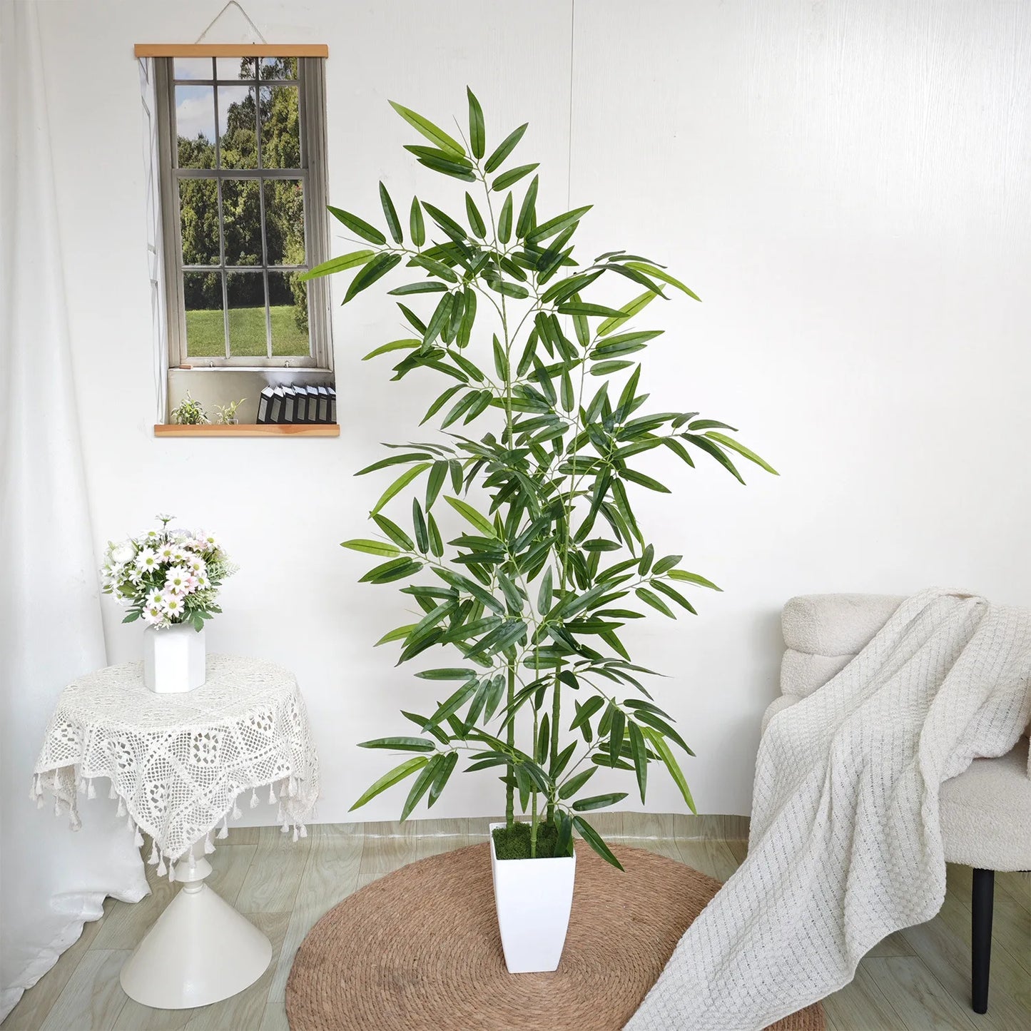 160/180CM Artificial Bamboo Potted Plant, Faux Greenery for Modern  Style Living Room Window Landscape 、Outdoor Decor - PuriLite