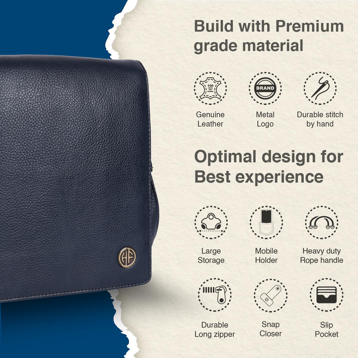 Hammonds SB1159 Premium Cow Leather Men’s Sling Bag | Genuine Cow Leather Crossbody Bag | Stylish & Durable Messenger Bag | Travel & Everyday Use - PuriLite