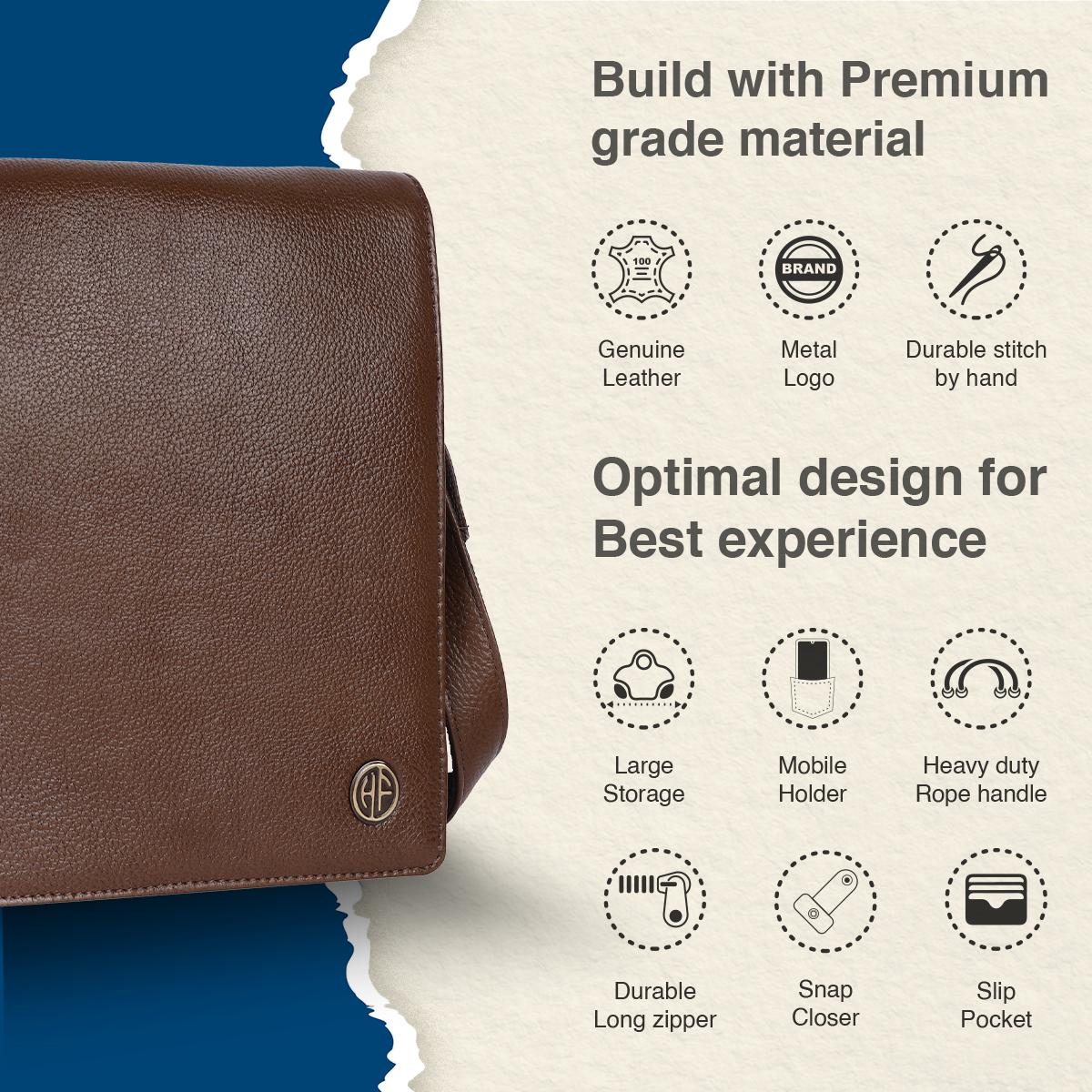 Hammonds SB1159 Premium Cow Leather Men’s Sling Bag | Genuine Cow Leather Crossbody Bag | Stylish & Durable Messenger Bag | Travel & Everyday Use - PuriLite