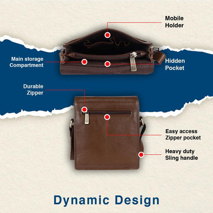 Hammonds SB1159 Premium Cow Leather Men’s Sling Bag | Genuine Cow Leather Crossbody Bag | Stylish & Durable Messenger Bag | Travel & Everyday Use - PuriLite