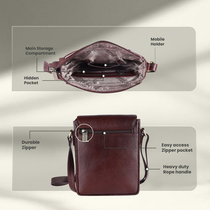 Hammonds SB1160 Premium Cow Leather Men’s Sling Bag | Genuine Cow Leather Crossbody Bag | Stylish & Durable Messenger Bag | Travel & Everyday Use - PuriLite