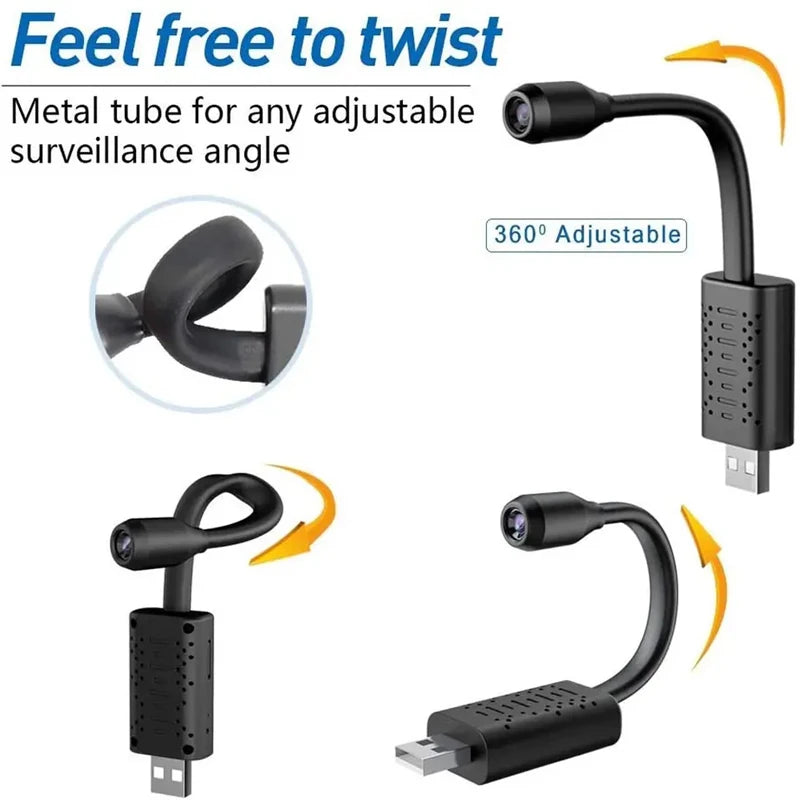Purilite Select Mini WiFi Security Camera with Motion Detection, Flexible Lens Cable, USB Powered HD Indoor Monitoring Device