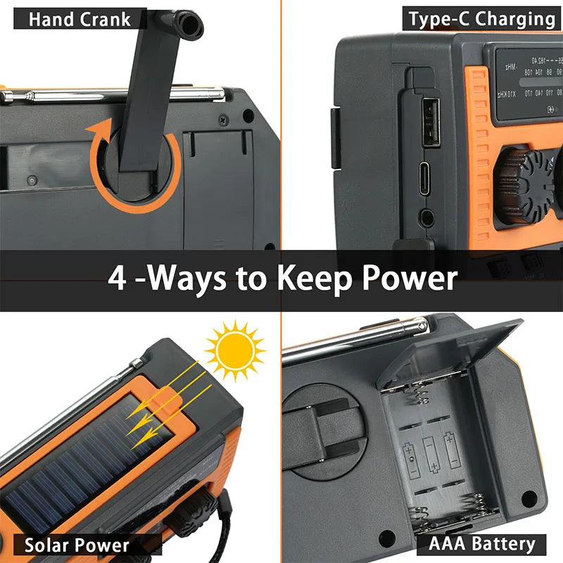 LOTOTG Portable Emergency Solar Power Radio Hand Crank Charging AM/FM Weather Radio Led Reading Flashlight Bank Phone Charger