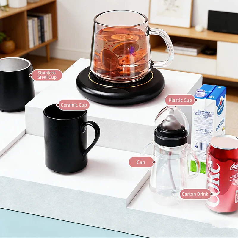 USB Thermostatic Heating Coaster for Home 3-Speed Adjustable Constant Temperature 55-65-75 Degrees Cappuccino Warmer - PuriLite