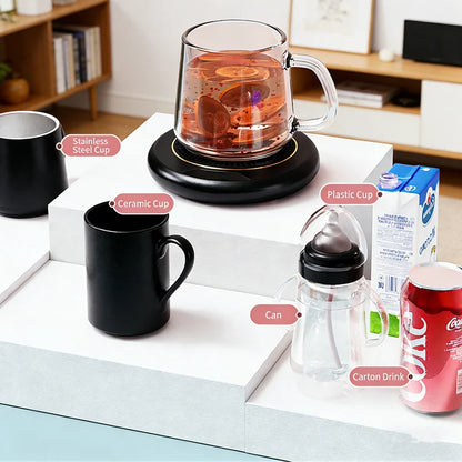 USB Thermostatic Heating Coaster for Home 3-Speed Adjustable Constant Temperature 55-65-75 Degrees Cappuccino Warmer - PuriLite