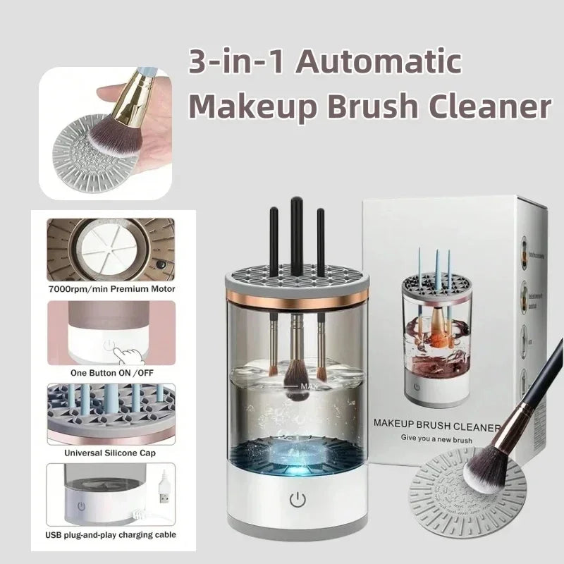 Purilite Select Electric Makeup Brush Cleaner – Quick-Clean USB Cosmetic Brush Cleaner – USB Plug-In Makeup Brush Cleaner with Rubber Bowl