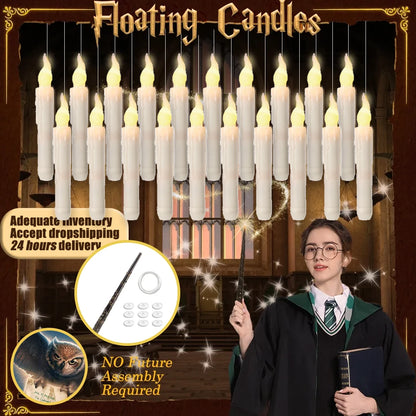 Purilite Select Halloween LED Floating Candles Magic Wand Remote Hanging Operated Battery Warm Light Decoration