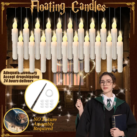 Purilite Select Halloween LED Floating Candles Magic Wand Remote Hanging Operated Battery Warm Light Decoration