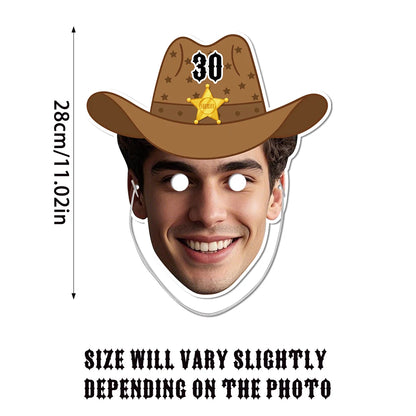 Purilite Select 3PCS Customized Face Mask Set Western Denim Cowboy Hat Style | Personalized Photo Masks for Parties & Events