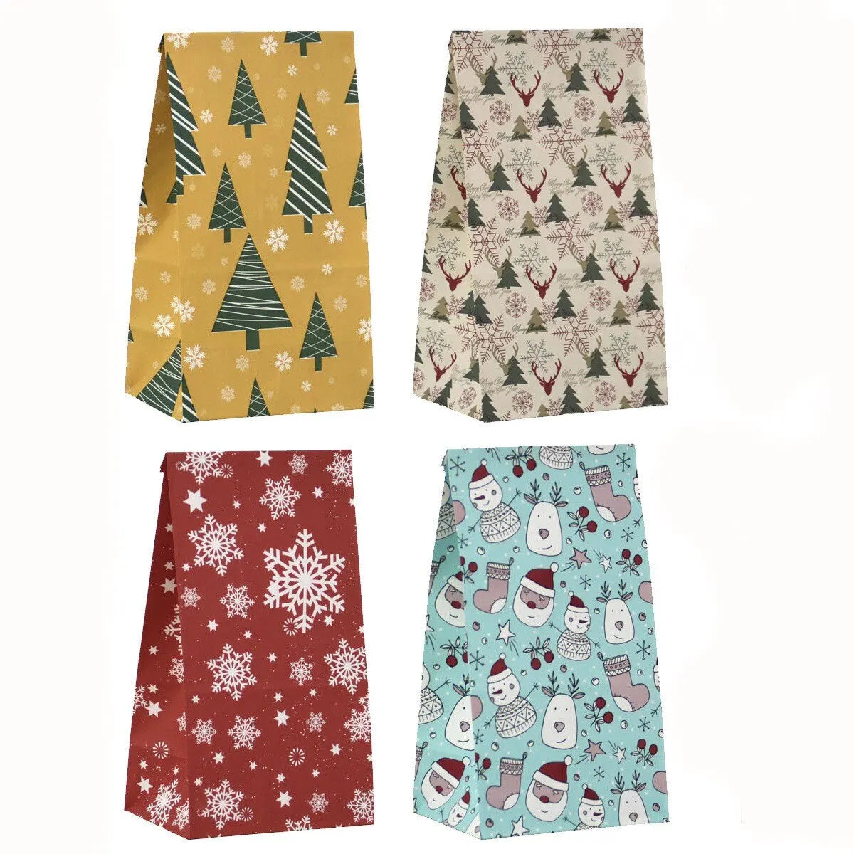 Purilite Select Kraft Paper Christmas Gift Bags – 8pcs/12pcs Santa Claus & Snowman Design | Eco-Friendly Holiday Candy & Cookie Bags