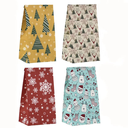 Purilite Select Kraft Paper Christmas Gift Bags – 8pcs/12pcs Santa Claus & Snowman Design | Eco-Friendly Holiday Candy & Cookie Bags