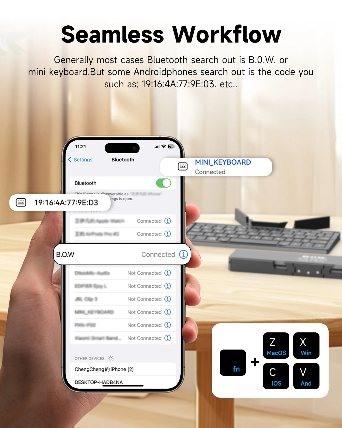 Purilite Select Portable Foldable Bluetooth Keyboard Wireless Mini Keypad with Hidden Stand for Phone Tablet Laptop - PuriLite