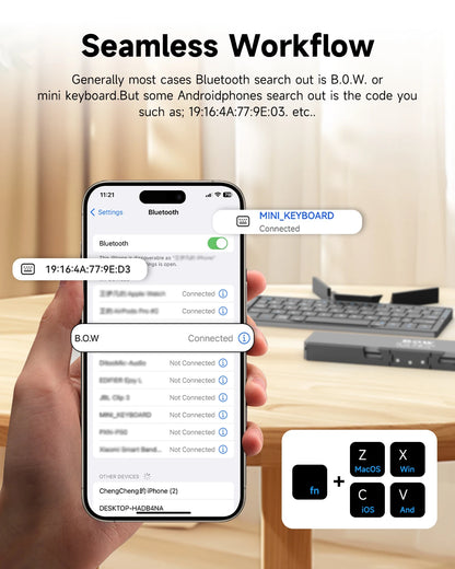 Purilite Select Portable Foldable Bluetooth Keyboard Wireless Mini Keypad with Hidden Stand for Phone Tablet Laptop - PuriLite