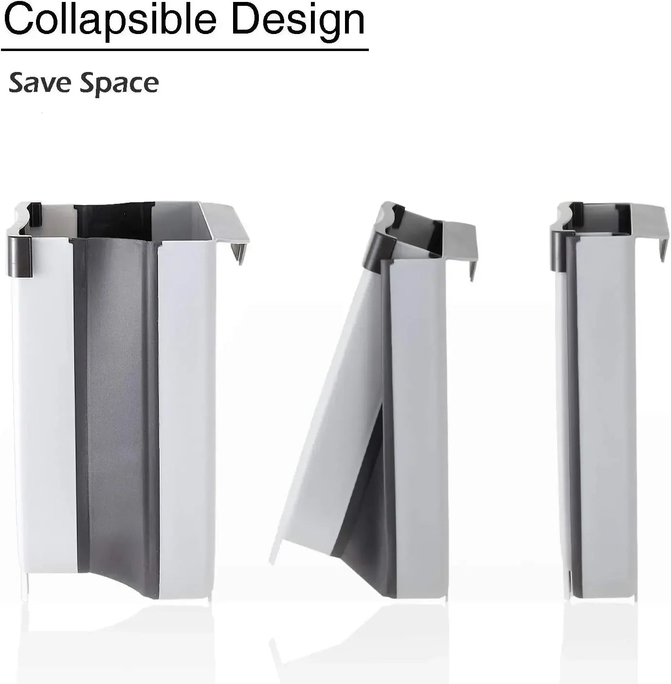 Purilite Select Collapsible Wall Mounted Trash Can - 7L/10L Slim Folding Waste Bin with Built-In Bag Holder for Kitchen and Bathroom