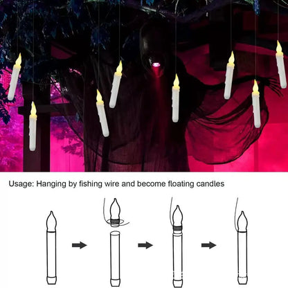 Purilite Select Halloween LED Floating Candles Magic Wand Remote Hanging Operated Battery Warm Light Decoration
