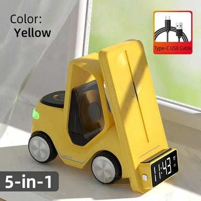 Purilite Select 5-in-1 Wireless Charging Station with Alarm Clock | 15W Fast Charger Stand for Phone, Watch & Earbuds with Night Light - PuriLite