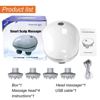 Infrared Scalp Massager with 4 Kneading Massage Heads Head Body Massager for Hair Growth Stress Relax Red Light Nourishes Hair