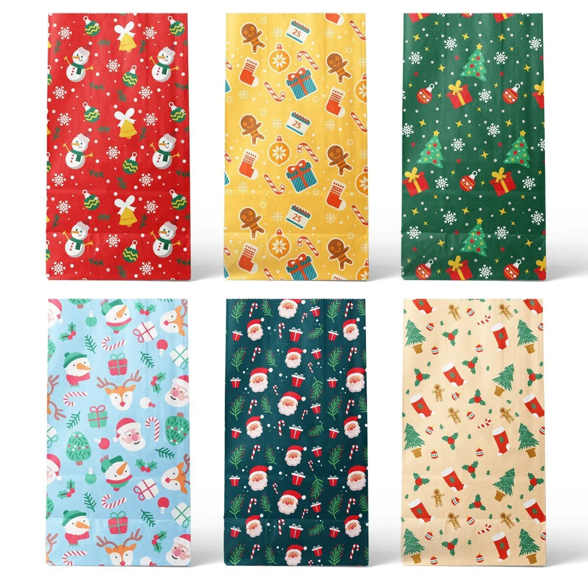 Purilite Select Kraft Paper Christmas Gift Bags – 8pcs/12pcs Santa Claus & Snowman Design | Eco-Friendly Holiday Candy & Cookie Bags