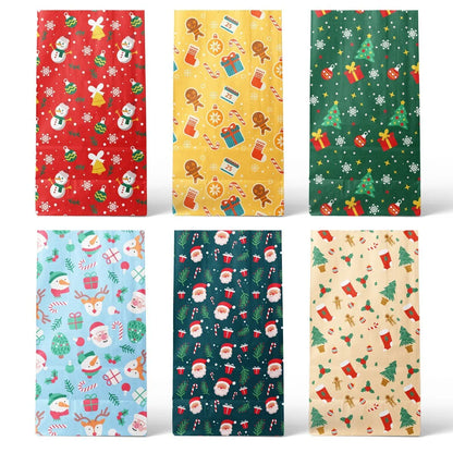 Purilite Select Kraft Paper Christmas Gift Bags – 8pcs/12pcs Santa Claus & Snowman Design | Eco-Friendly Holiday Candy & Cookie Bags