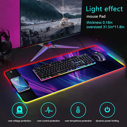Purilite Select RGB Gaming Mouse Pad with 15W Wireless Charging – Extended Non-Slip Keyboard and Mouse Mat for PC, Laptop, and Desktop Setup - PuriLite