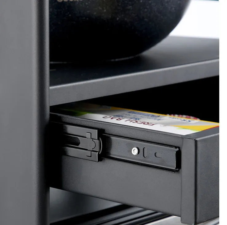 Purilite Select 2-Tier Microwave Shelf Organizer – Aluminum Kitchen Storage Rack with Sliding Drawer – Countertop Stand for Microwave – Multipurpose Kitchen Rack