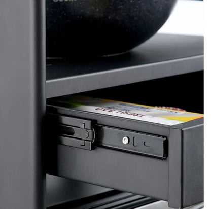 Purilite Select 2-Tier Microwave Shelf Organizer – Aluminum Kitchen Storage Rack with Sliding Drawer – Countertop Stand for Microwave – Multipurpose Kitchen Rack