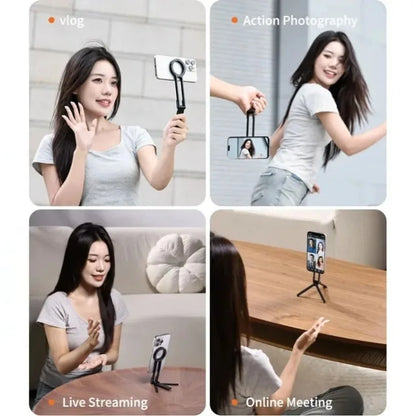 Purilite Select Foldable Magnetic Phone Holder Stand – Portable Aluminum Desk Stand with 360° Rotation and Adjustable Tripod Mount for Smartphones